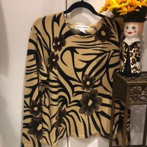 COPY - Vintage Kathy Daniels sweater floral print with shades of beige brown an…